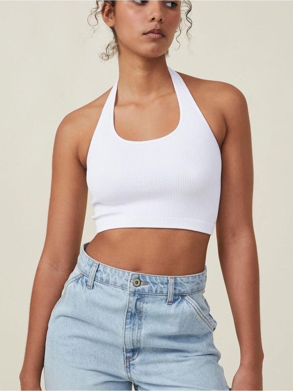 Cotton On Halter Crop Top In White